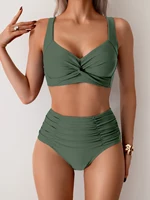2025 nuevo conjunto de Bikini sólido alto de cintura traje de baño para mujer Push Up traje de baño femenino de dos piezas traje de baño ropa de playa traje de baño