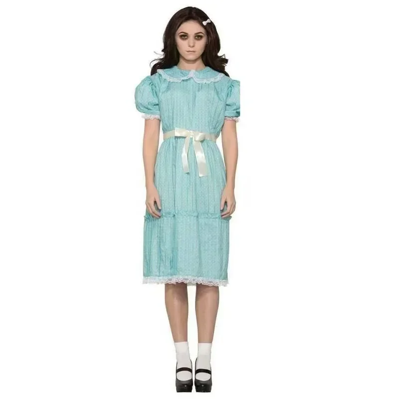 The Shinning Twin Girls Cosplay Dress Dreadful Darling Creepy Killer Lisa Louise Burns Sister Costume Halloween Party Dress Up