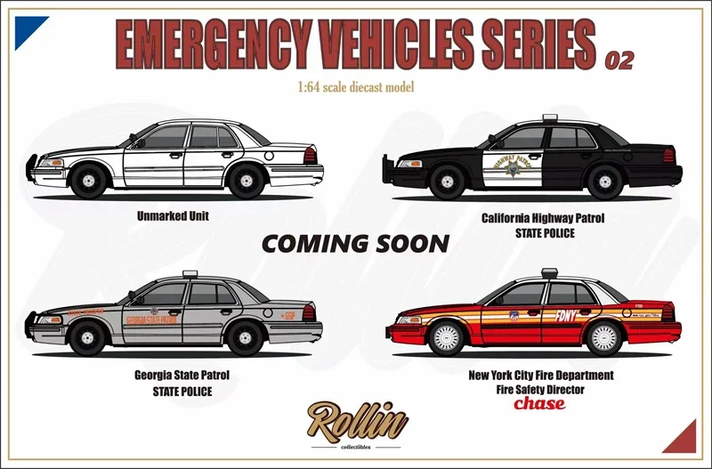 (Pre-order) Rollin 1:64 CV blocker Crown Victoria emergency vehicle police car Diecast Model Car