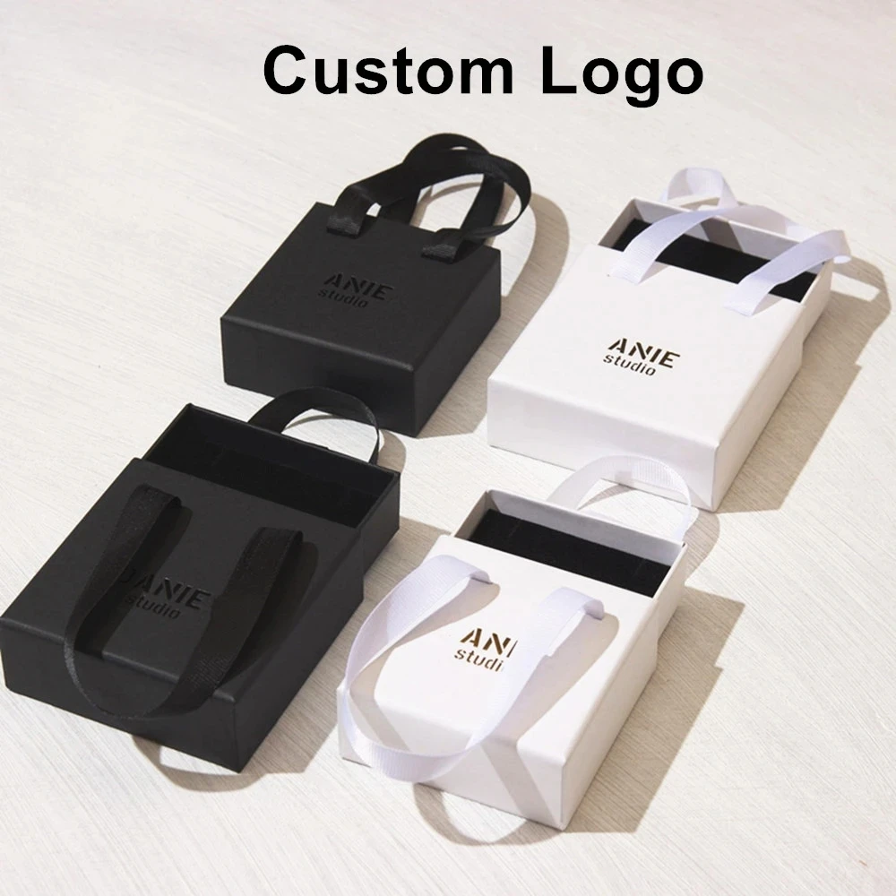 20pcs Custom Black Paper Box Slide Box String Box 8x8cm Necklace Earrings Ring Jewelry Packaging Box Custom Jewelry Drawer Box