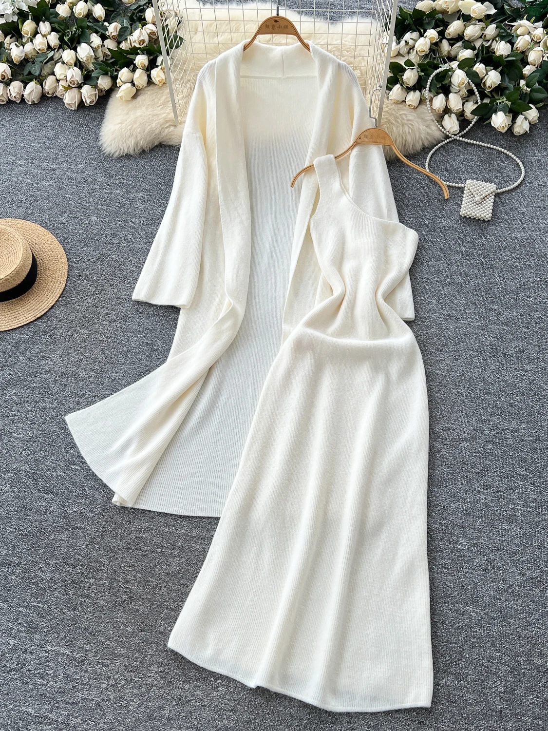 Capispalla da donna lavorato a maglia allentato con cinturino Capispalla lungo Sve V-Ne Faion Set Casual Sle Design coreano a vita alta