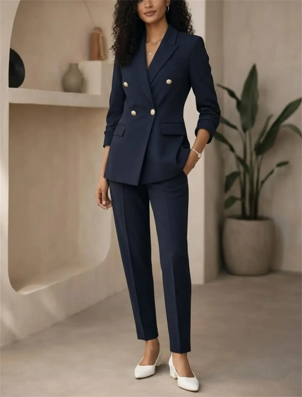 Elegant Prom Suit for Women 2 Pcs Pantsuit Set Tailored Women’s Formal Wedding Guest Outfit Chic Office Suit (Blazer+Trousers)