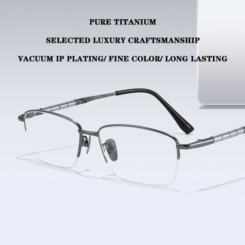 Ultra-Light Pure Titanium Glasses Frame Men Business Casual Eyeglasses Silver Super Light Spectacles Retro Artistry Spectacles