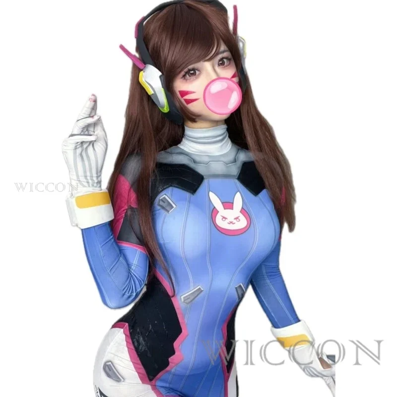 Anime woman jumpsuit tights DVA cosplay game costume Zentai wig cosplay props headphone suit D. va cos party Halloween costumes