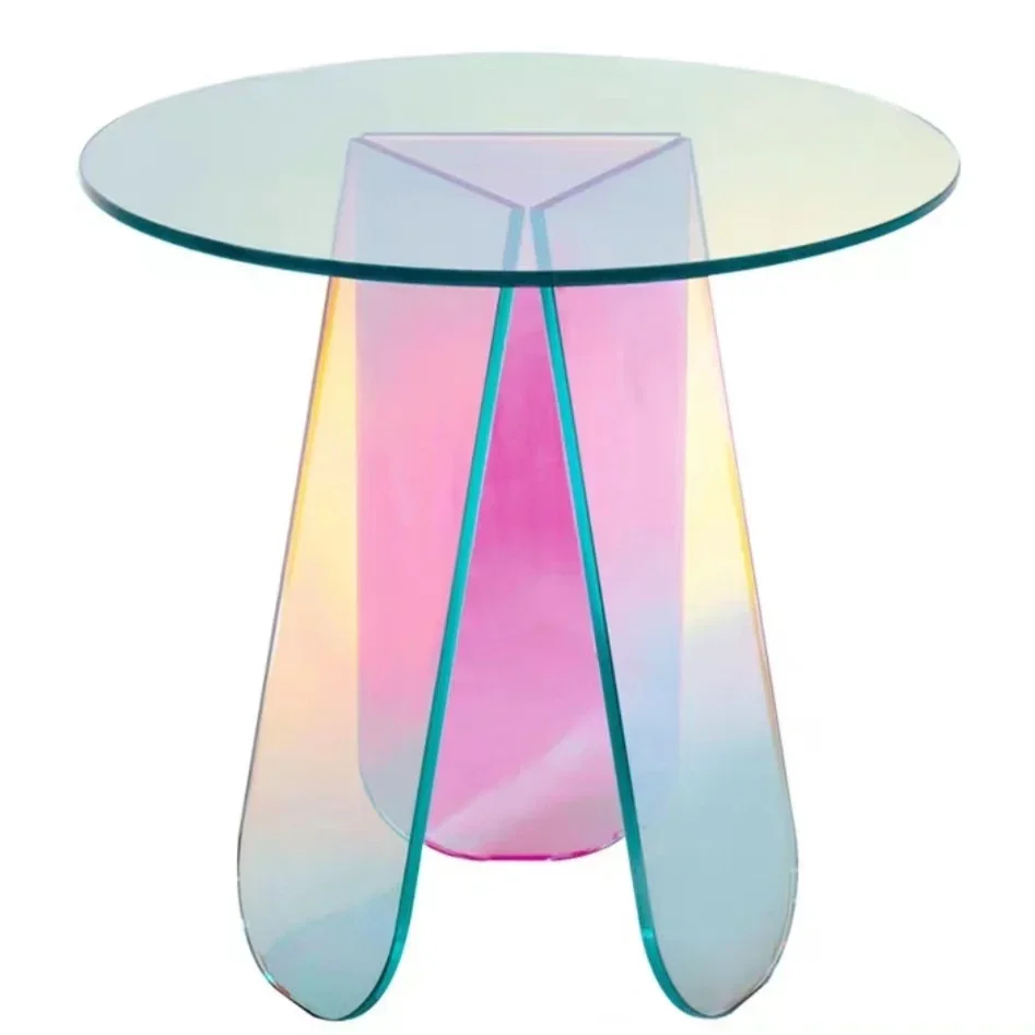 Coffee Tables Acrylic Side Table Gradien Round Colorful Makeup Rainbow Clear Acrylic Iridescent Art Home Decor Furniture