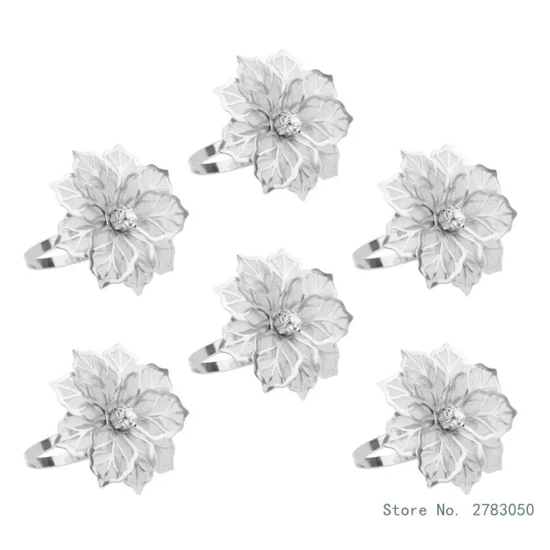 6pcs Elegant Napkin Rings with Intricate Flower Pattern Napkin Holders for Weddings Banquets and Seasonal Celebration