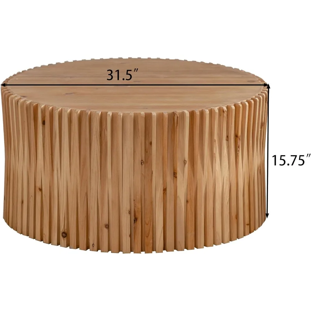 Rustic Vertical Textured Coffee Table, Boho Fluted Design for Living Room