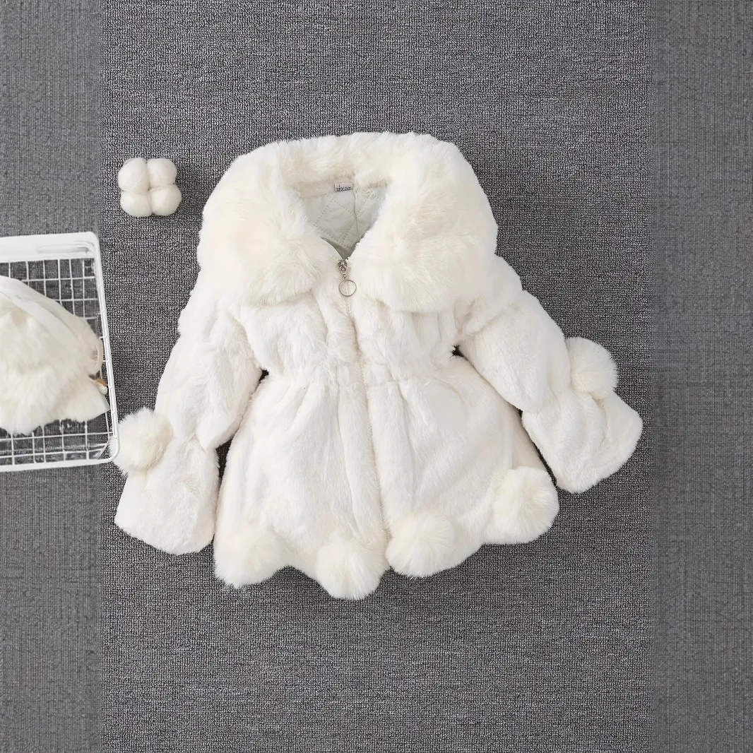 

Style girls' jacket, Children's faux fur solid color coat, girls' clothing large fur collar fashionable thickened coat