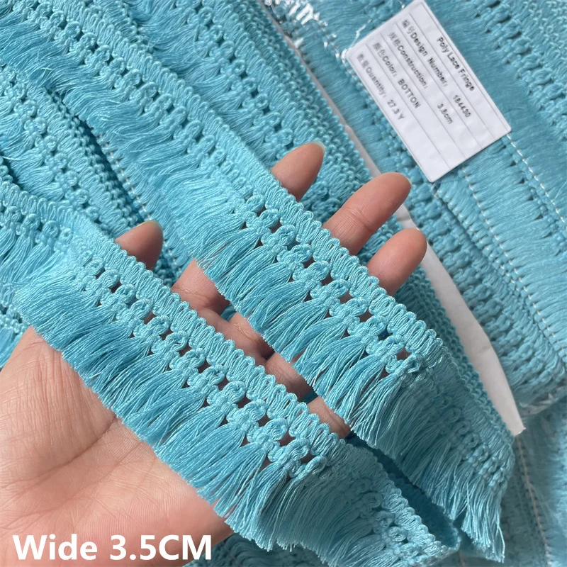 3.5CM Wide Blue Cotton Thread Needlework Lace Fabric Weaved Fringe Ribbon Curtains Apparel DIY Crafts Sewing Tassel Material