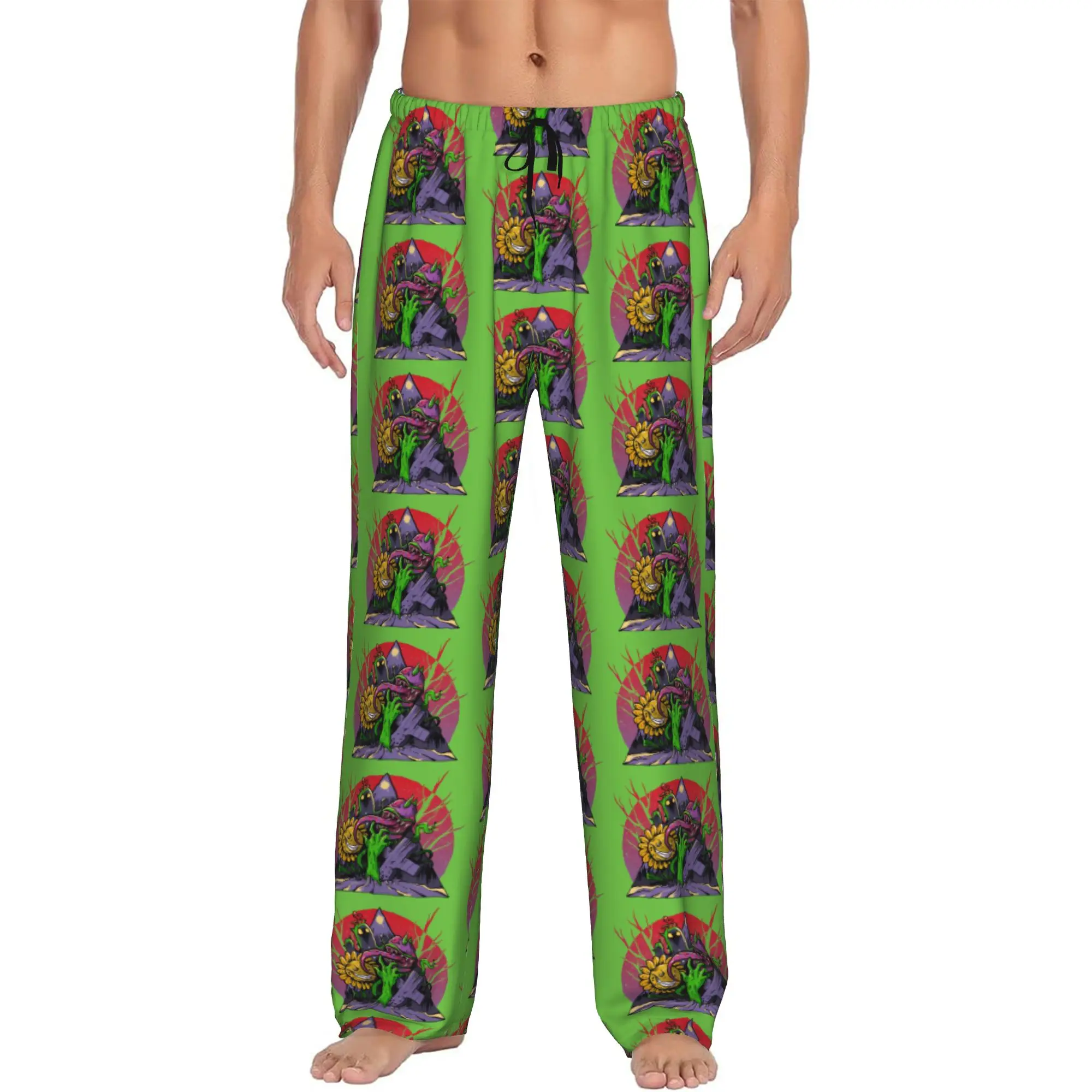 Custom Plants Gaming Zombies Pajama Pants Men's Video Game Lounge Sleep Stretch Sleepwear Bottoms with Pockets
