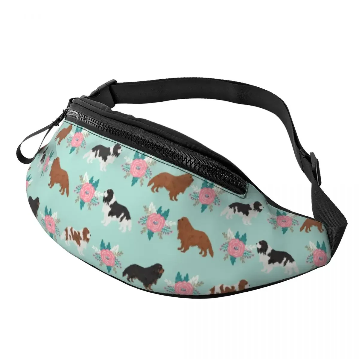 

The Cavalier King Charles Spaniel With Flowers Fanny Pack for Cycling Camping Women Men Crossbody Waist Bag Phone Money Pouch