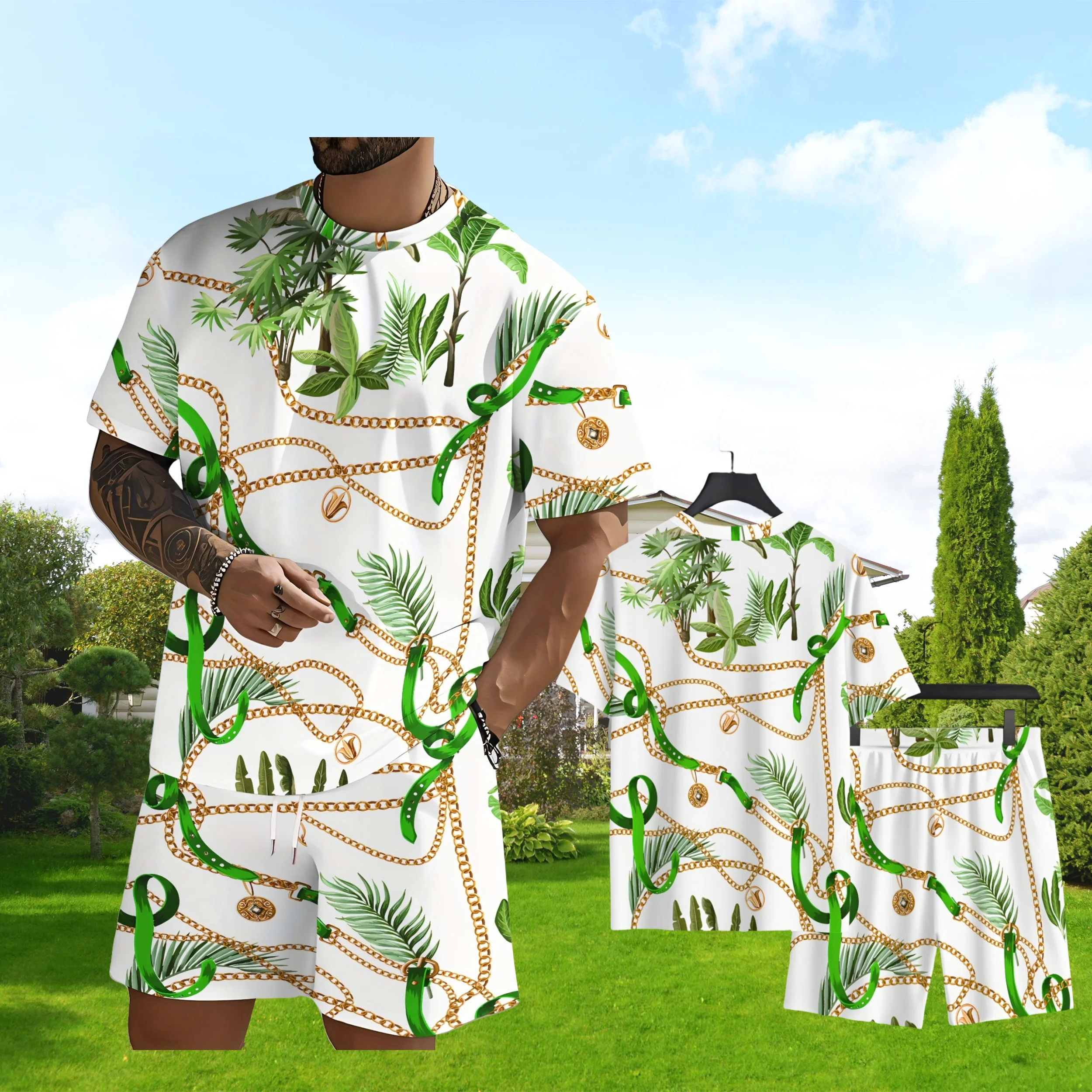 

Новейший популярный комплект футболок 2025 года, 3D стиль отпуска, модные различные элементы, модный уличный мужской комплект, летний топ, шорты, дышащие