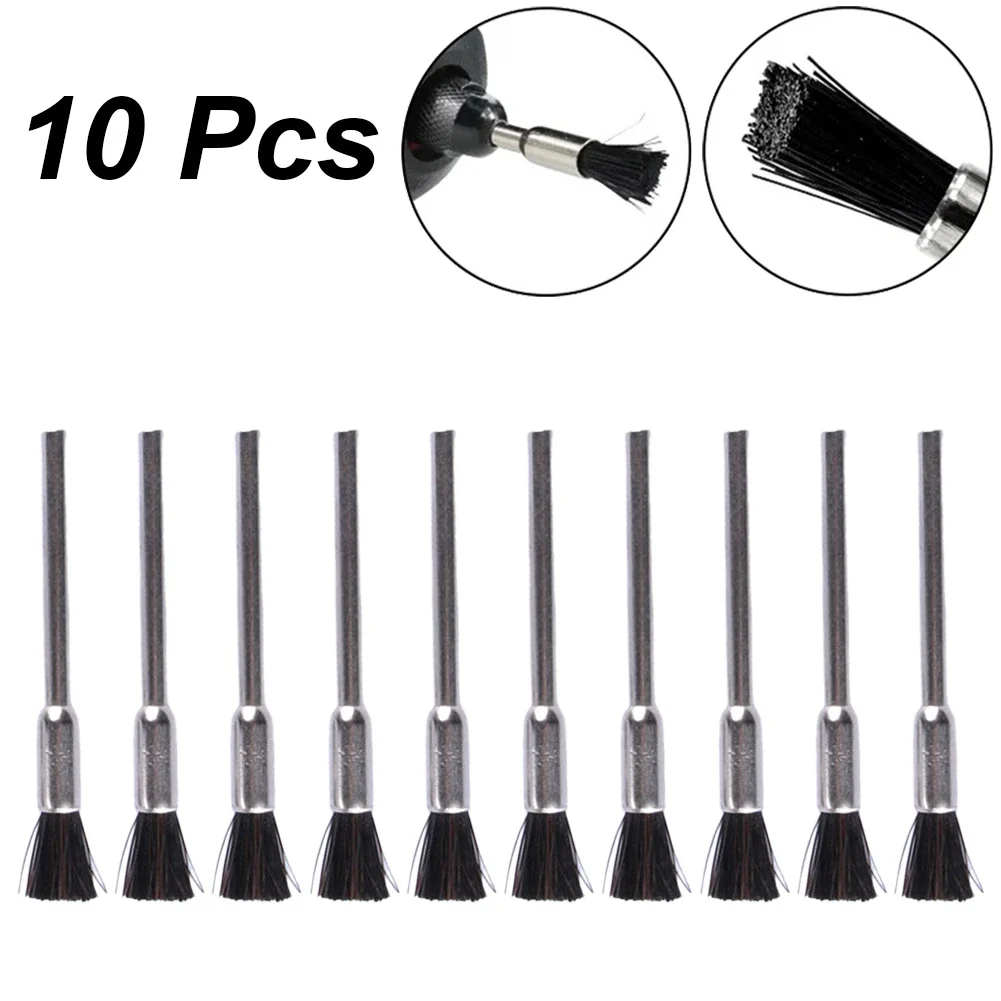 

10pcs Nylon Wire Brush Kit 3mm Shank Abrasive Polishing Tool Bit Polishing For Wood 52mm Length 5mm Head Diameter Wire Brushes