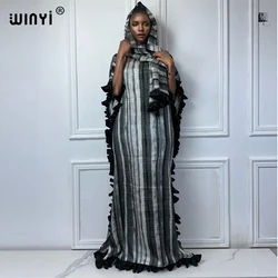 WINYI Bohemian Summer Beach Dress High Quality Double Sided Boho Printing Elegant silk maxi dress Women Evening party kaftan