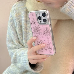 Ins Pink Angel Rabbit Cartoon Bow Love Heart Electroplated Edge Phone Case for iPhone 16 15 14 13 Pro Max 12 Back Cover Funda