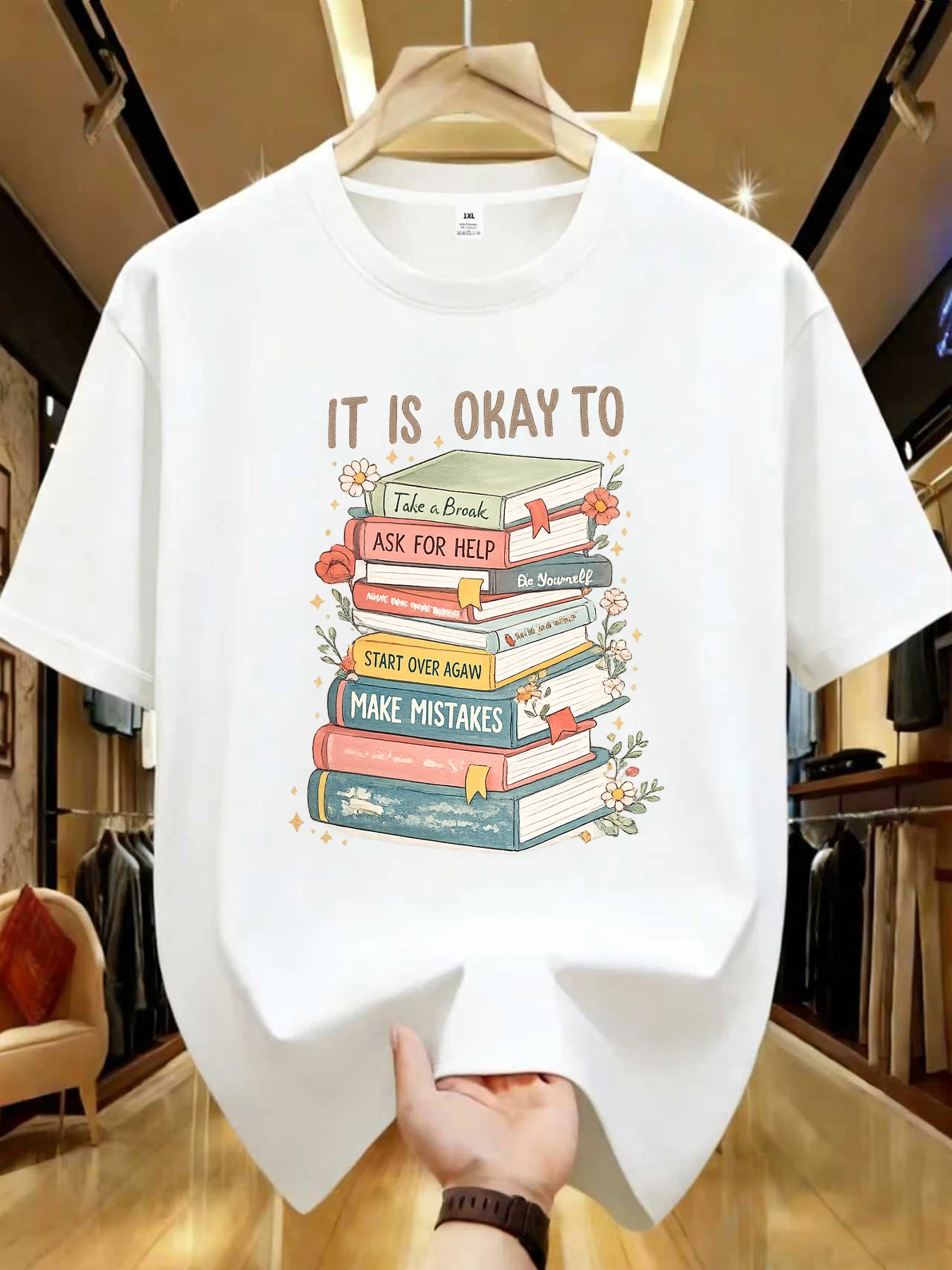 

【WDS01283】 Женская футболка с принтом на тему психического здоровья, больших размеров, с круглым вырезом, летняя, повседневная, с коротким рукавом, в уличном стиле