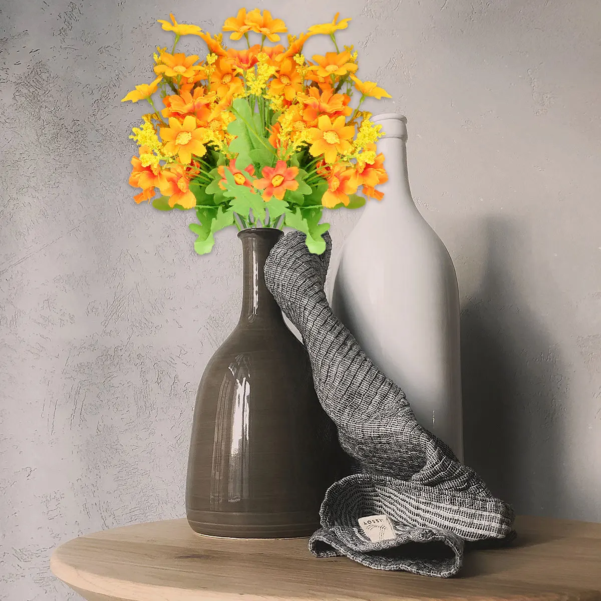 

3Pcs Orange 28-Cluster Daisy Bouquet Artificial Premium Quality Plastic Mum Flowers for Wedding Home Decor Restaurant Office