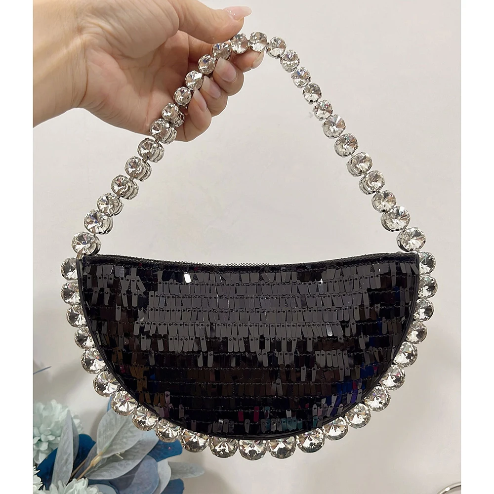 FIWIUU Women‘s Evening  Bag Rhinestone Clutch Sparkly Luxury PU Handbag Zipper Hobo Wallet Wristlet Pouch