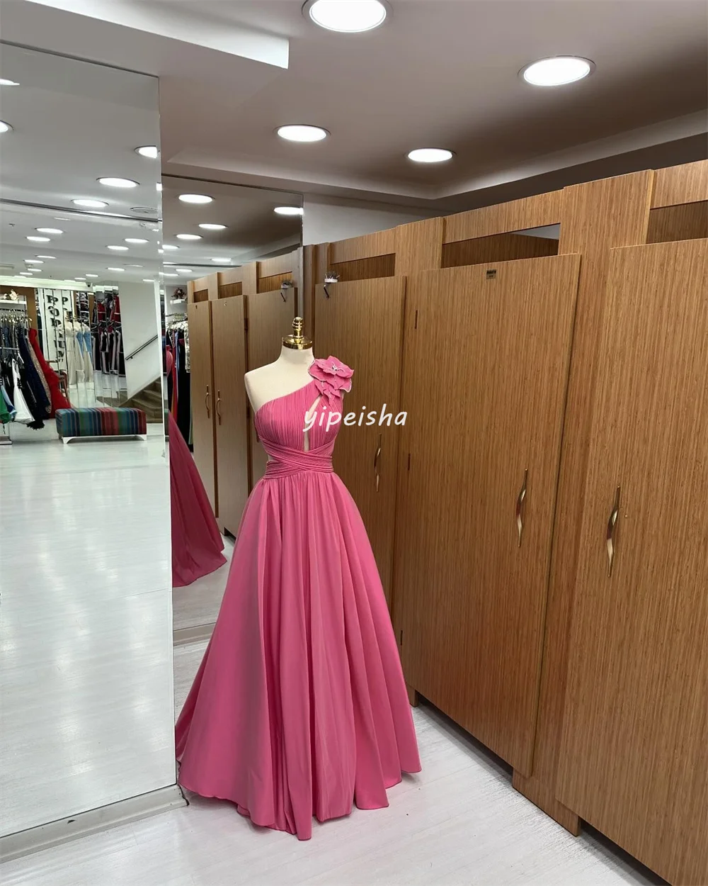 Customized Exquisite High Quality Jersey Pleat Draped Ruched Handmade Flower A-line One-shoulder Long Dresses Bespoke Occasion D