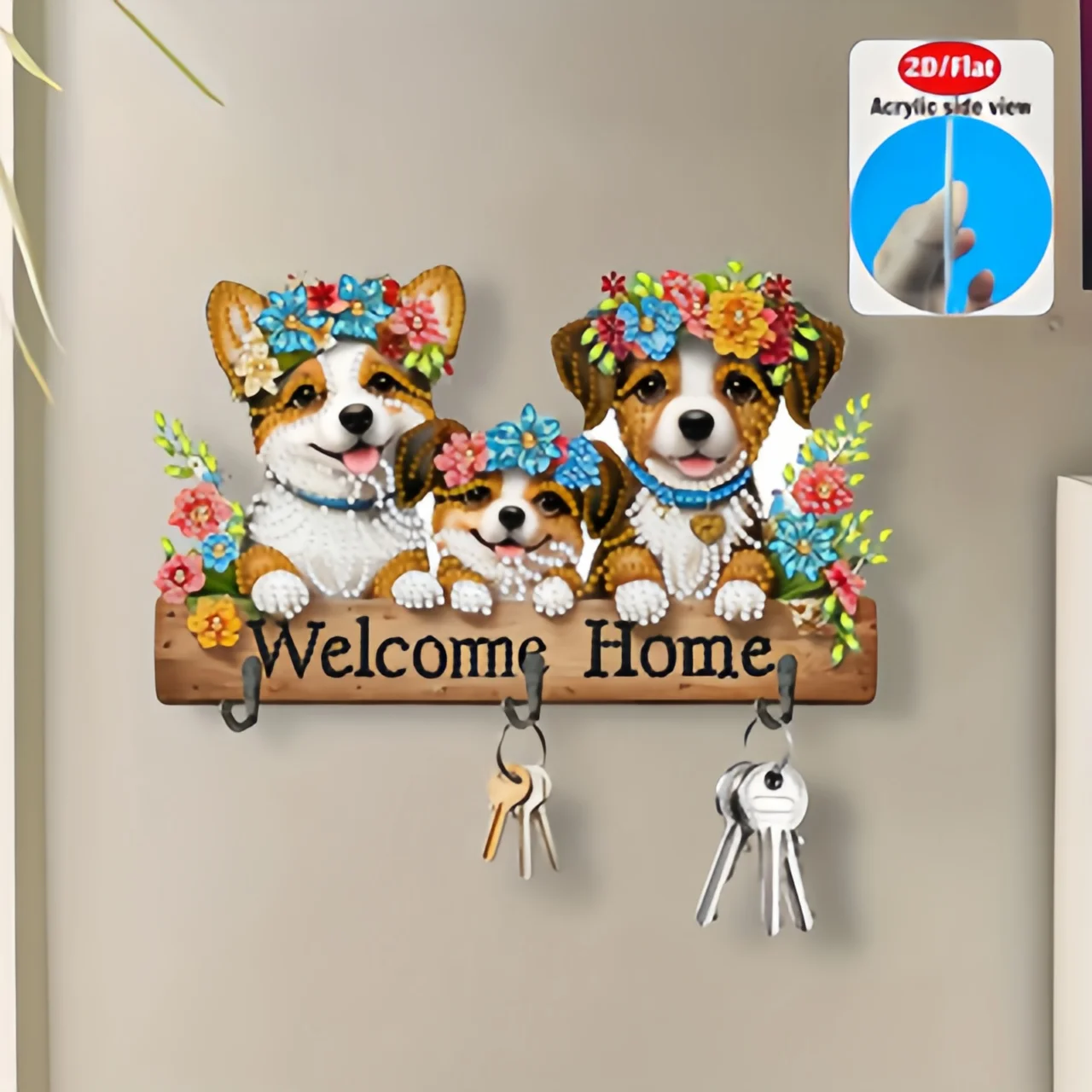 2D Flat 1pc Acrylic Welcome Plaque Diamond Painting Desktop Ornament Set, Shiny Wall Decor, Holiday Gift