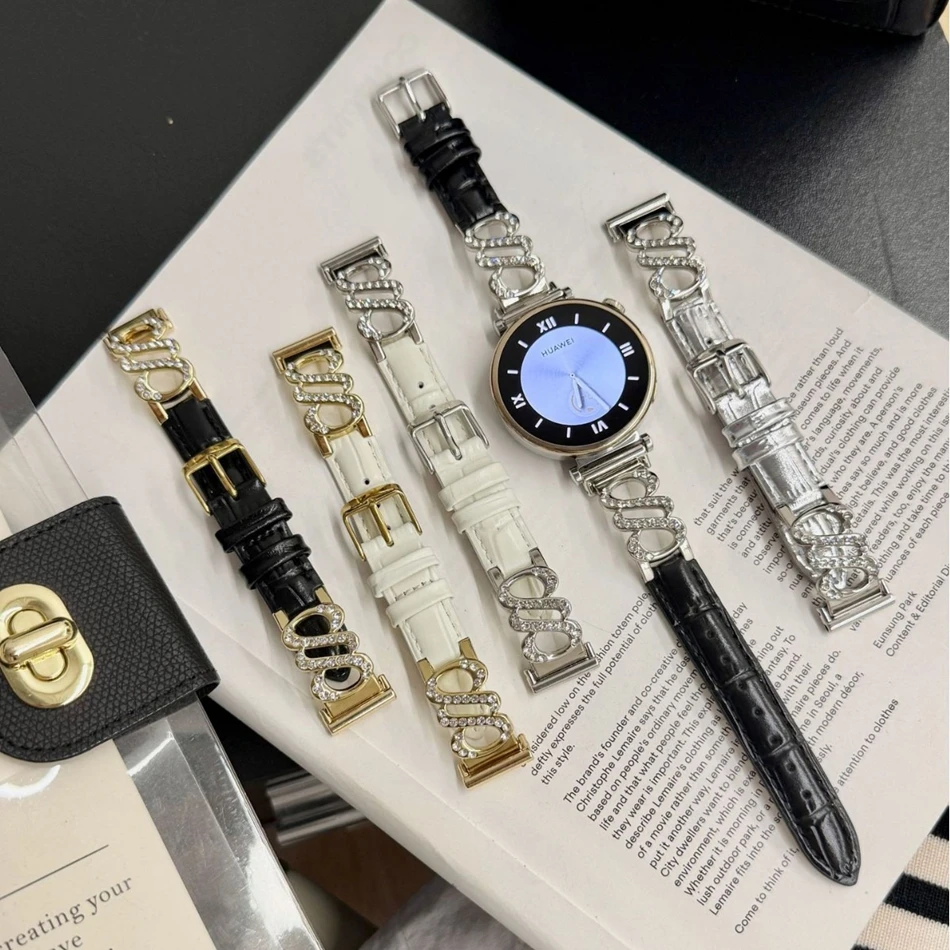 

Ремешок для часов 18/20/22 мм для Samsung Galaxy Watch 8/7/4 6 Classic 5Pro Double S Diamond Металлический кожаный ремешок для Amazfit Bip/GTS GT2