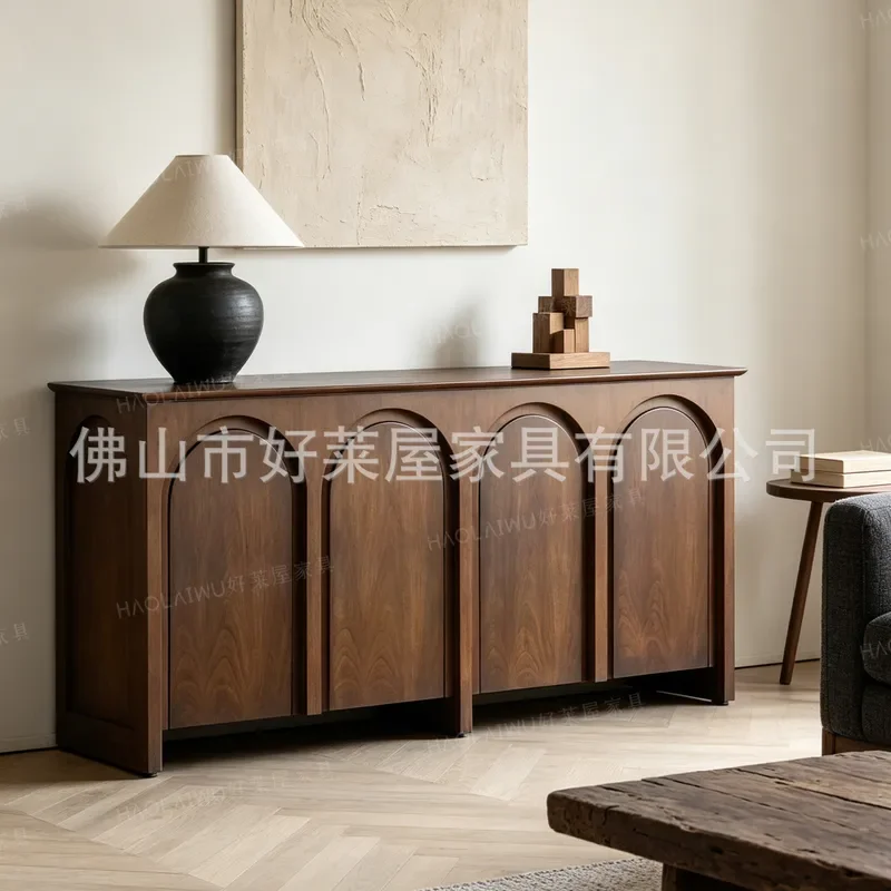 French Arch Dining Side Cabinet Wall Mounted Tea Storage Unit Retro Home Restaurant Entrance Display Cabinet Integrated