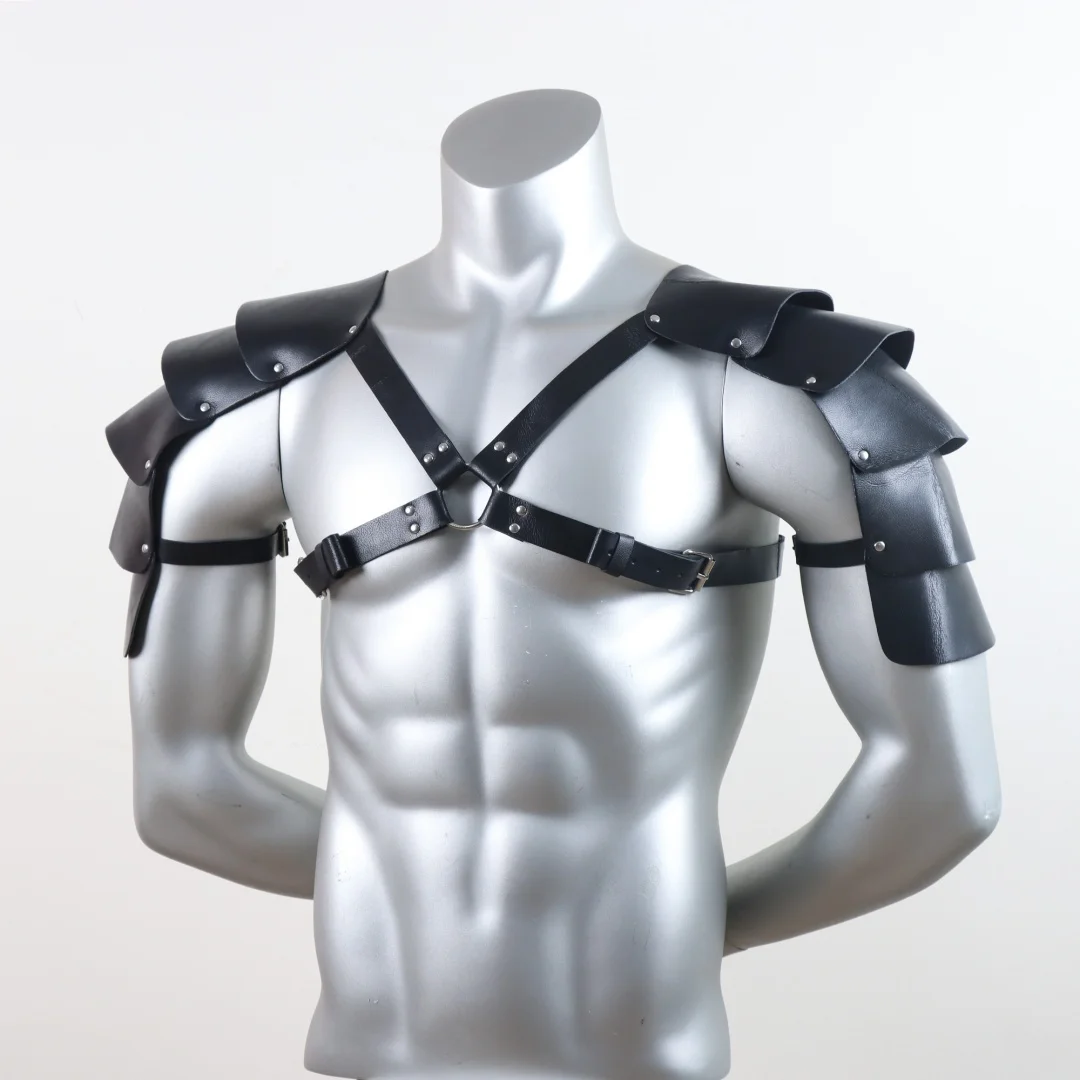Männer Mittelalter PU Leder Schulter Rüstung Gürtel Halloween Cosplay Ritter Körper Brust Harness Einstellbare Viking Schulter Gürtel – Detail 5