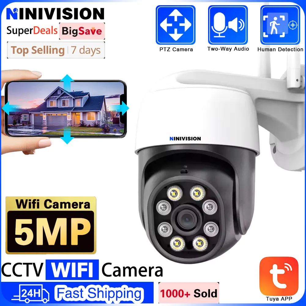 TUYA 5MP PTZ IP Camera For Security Track Protection 360° PTZ Control WIFI Surveillance Camera CCTV Outdoor Wireless Smart Home