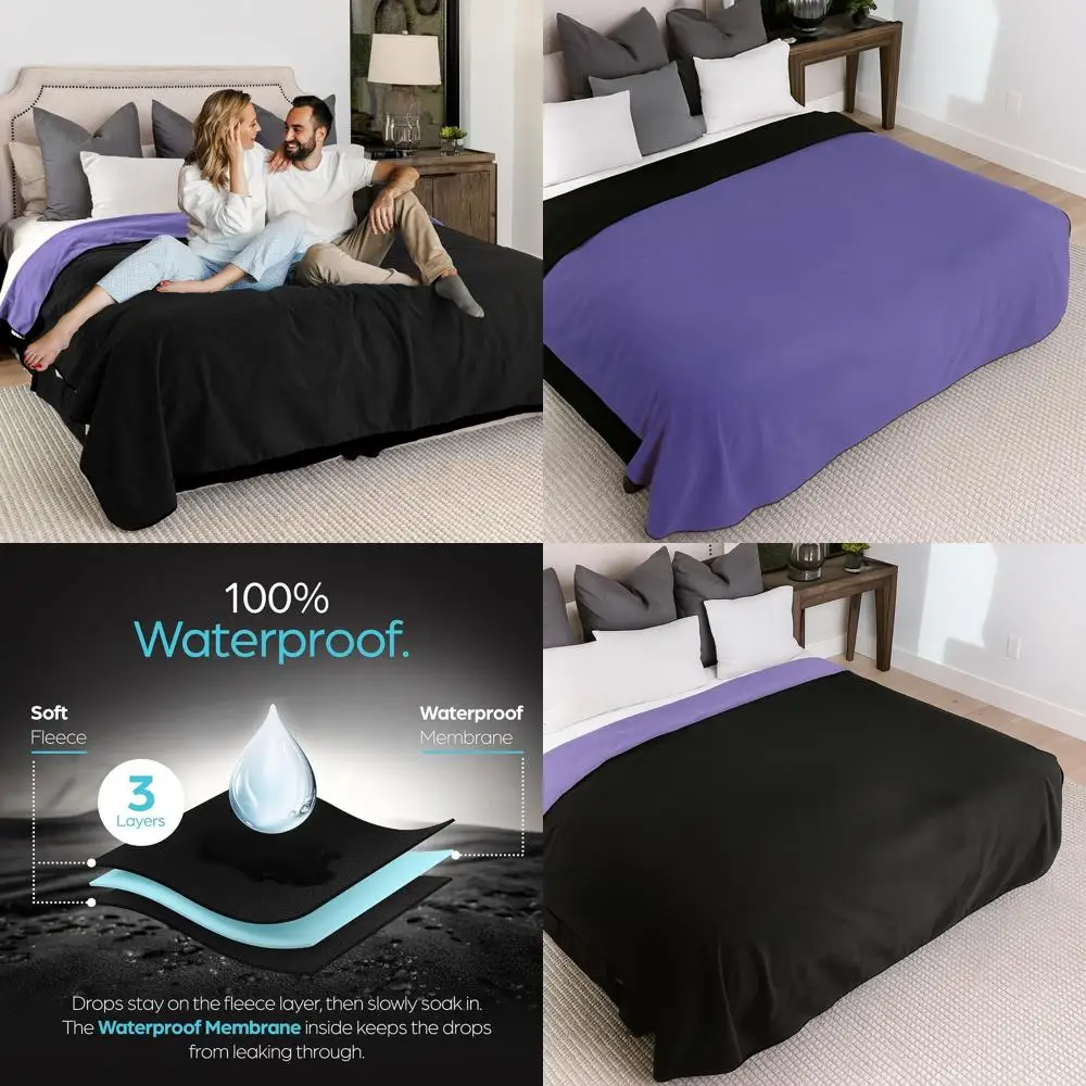 

Large Waterproof Blanket - Soft, Cozy, Leakproof Cover for Accidents, Water & Stain Resistant, Easy Clean, Reversible Purple/Bla