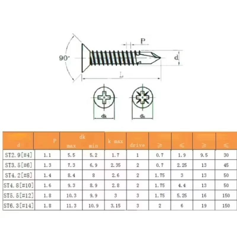 Flat Head Self Drilling Screw Black Zinc 410 Stainless Steel M3.5 M3.9 M4.2 M4.8 M5.5 #8 Tapping Screw for Wood Metal Sheet