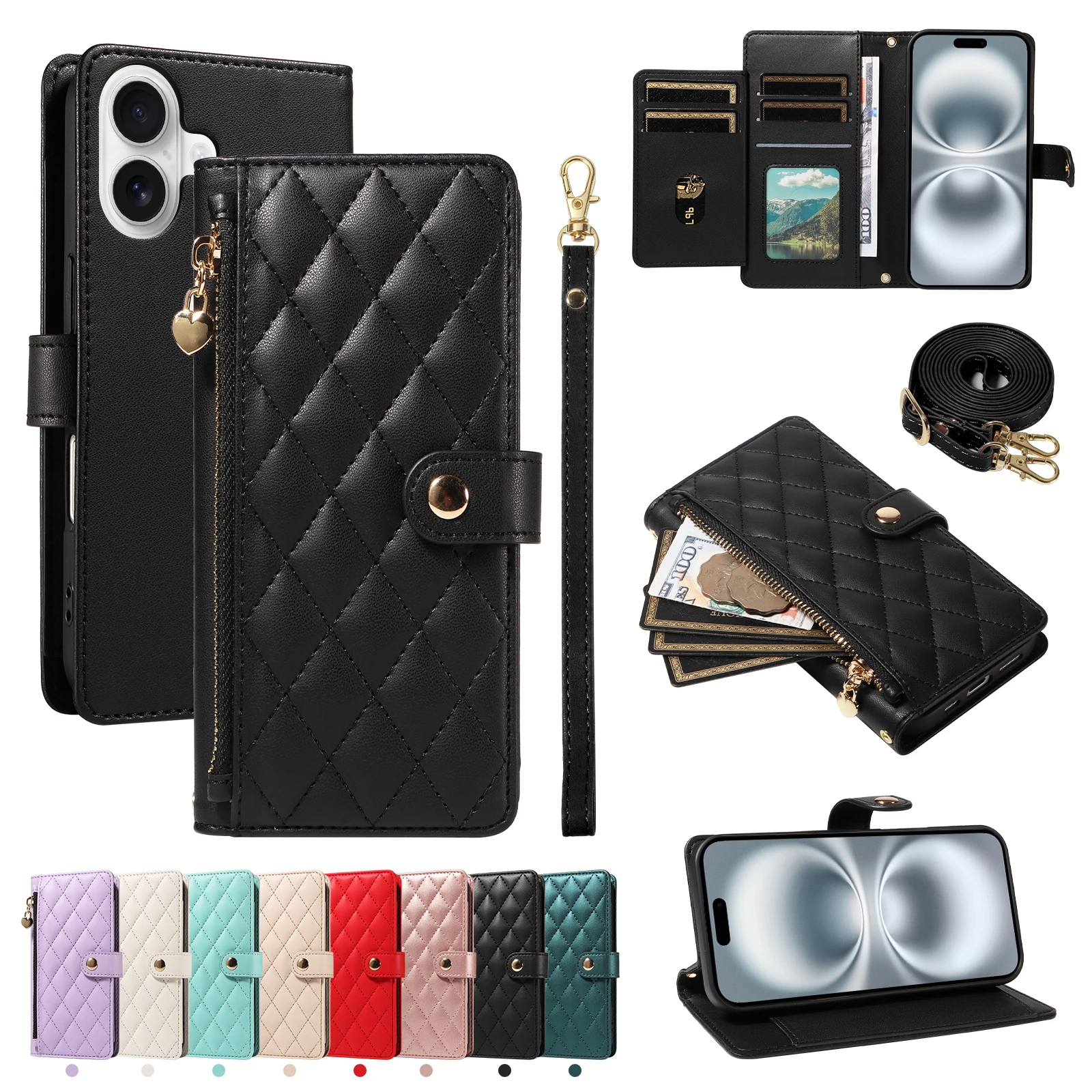 Diamond Leather Zipper Wallet Case For Samsung Galaxy A52S A52 A32 A12 A71 A51 A21S A70 A50 A40 A30 A20 A10 Multi 5 Cards Cover