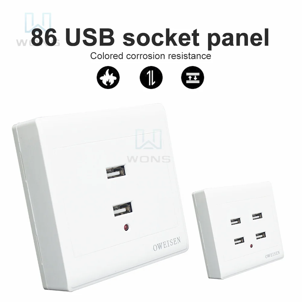 2/4 Ports USB Electrical Socket 86 Type USB Socket Panel Surface and Concealed USB Charging Socket for Home Office Use