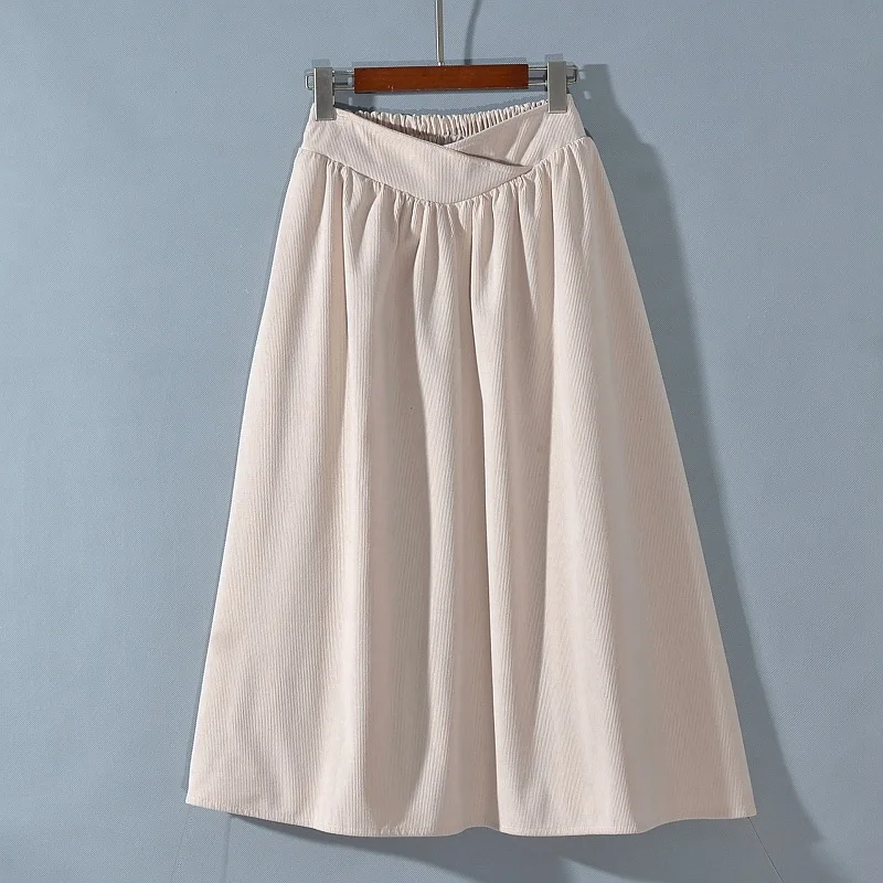 

Winter Vintage Corduroy A-line Skirt Women Korean Fashion Long Skirt Female Spring Autumn Khaki Black Thick Skirts Lady