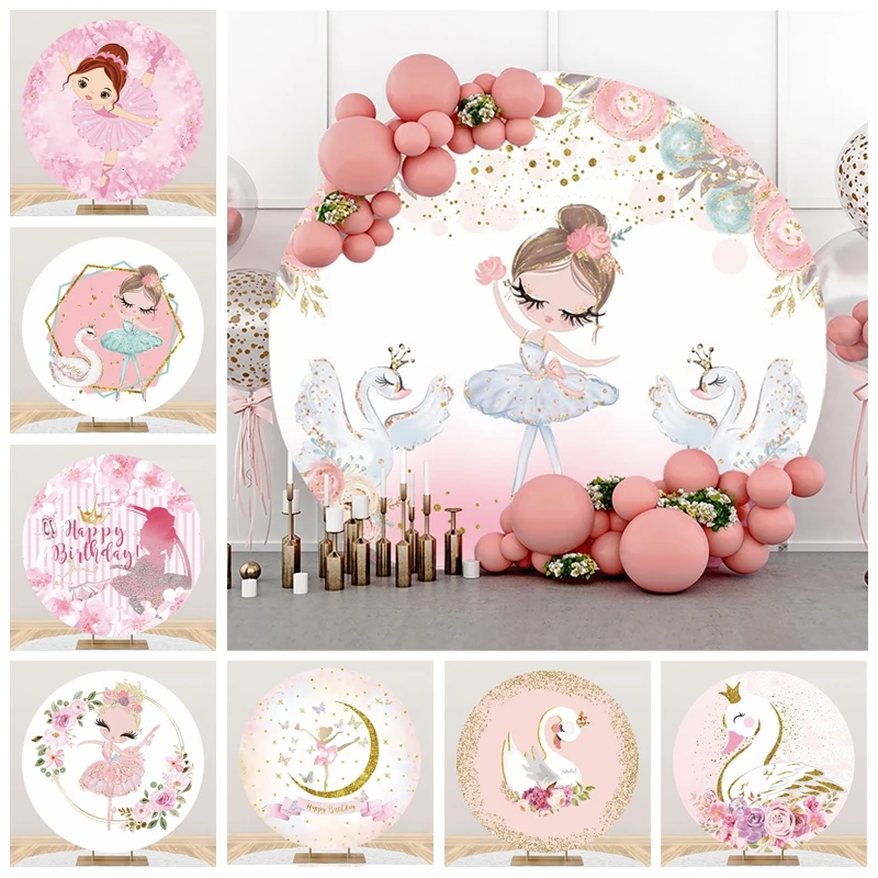 Baby Princess Birthday Round Backdrop Cover Swan Ballet Party Decor Photography Photographic Background Photocall Photo Studio