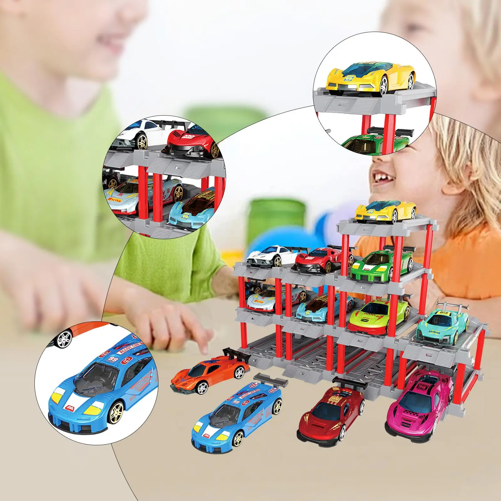 Pull Back Cars Parking Garage Toy Playset Portable Collectible Portable with Garage Tracks for Decoration Gifts Birthday Sand