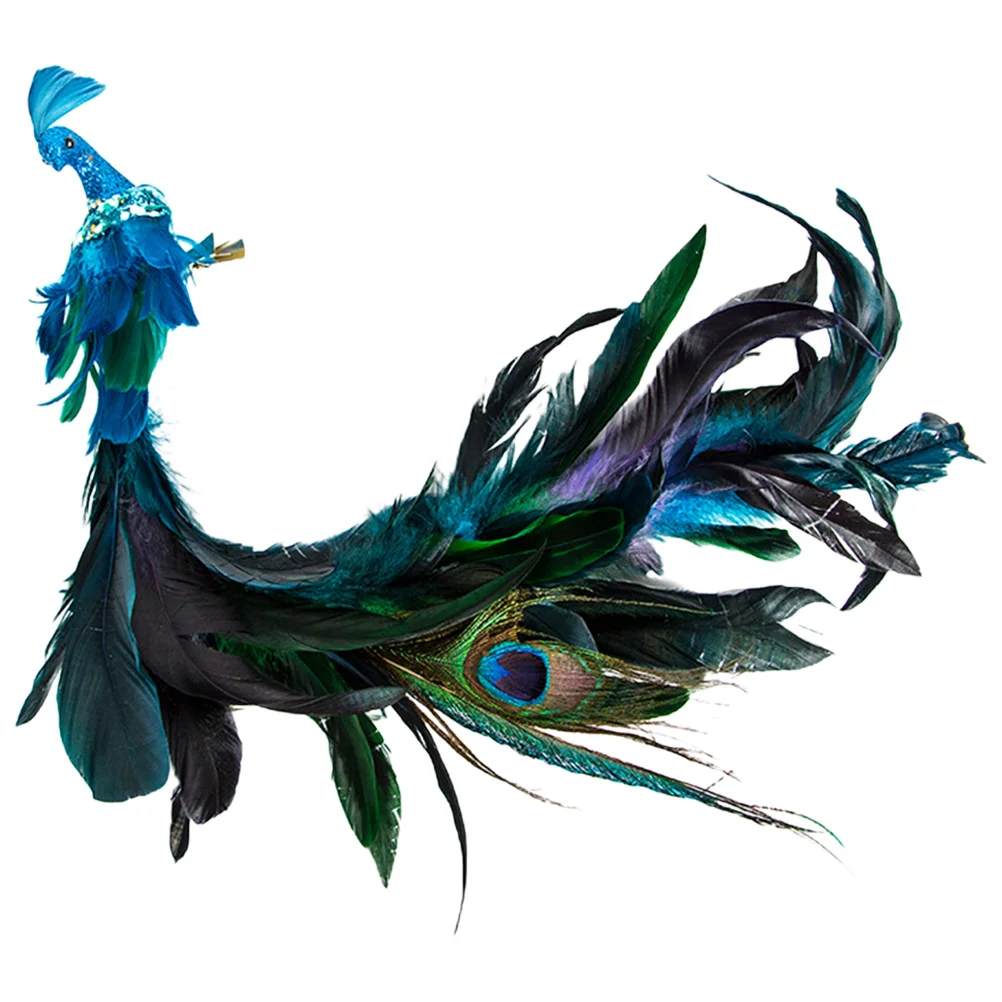 

Delicate Peacock Christmas Ornament High Simulation Bird Decor Glitter Clip on Tree Long Tail Bird Decorations