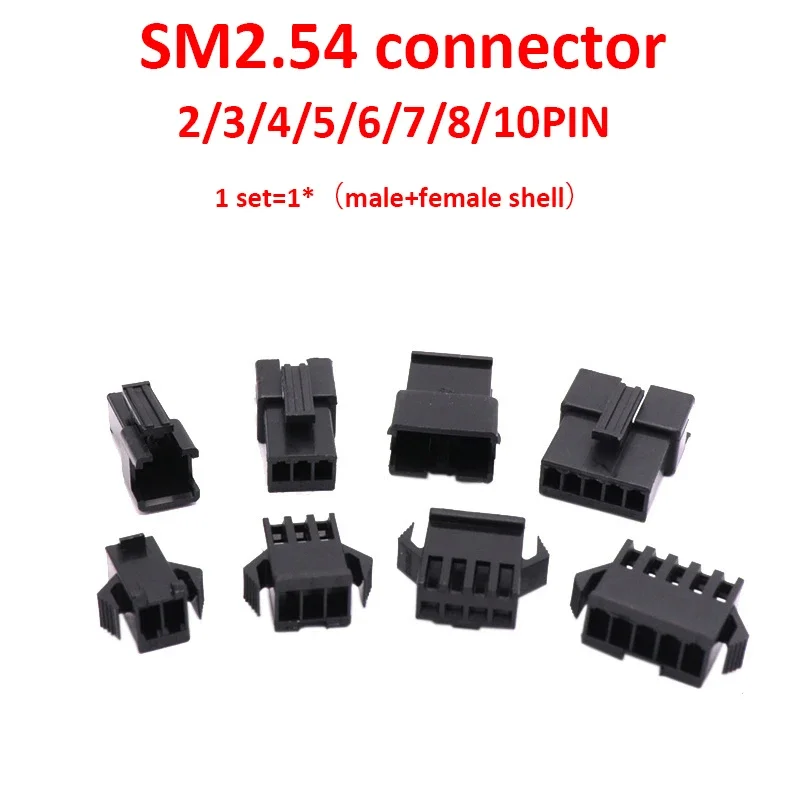 10set Connectors SM2/3/4/5/6/7/8/10 Pin Pitch 2.54MM Female and Male shell SM2.54
