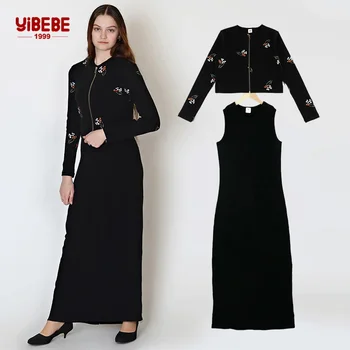 XS-XXXL Abito Cardiga da donna Casual aderente Canotta a costine Abito lungo Slim Fit Abiti lunghi Zip Elegante set di abiti in felpa Nuovo