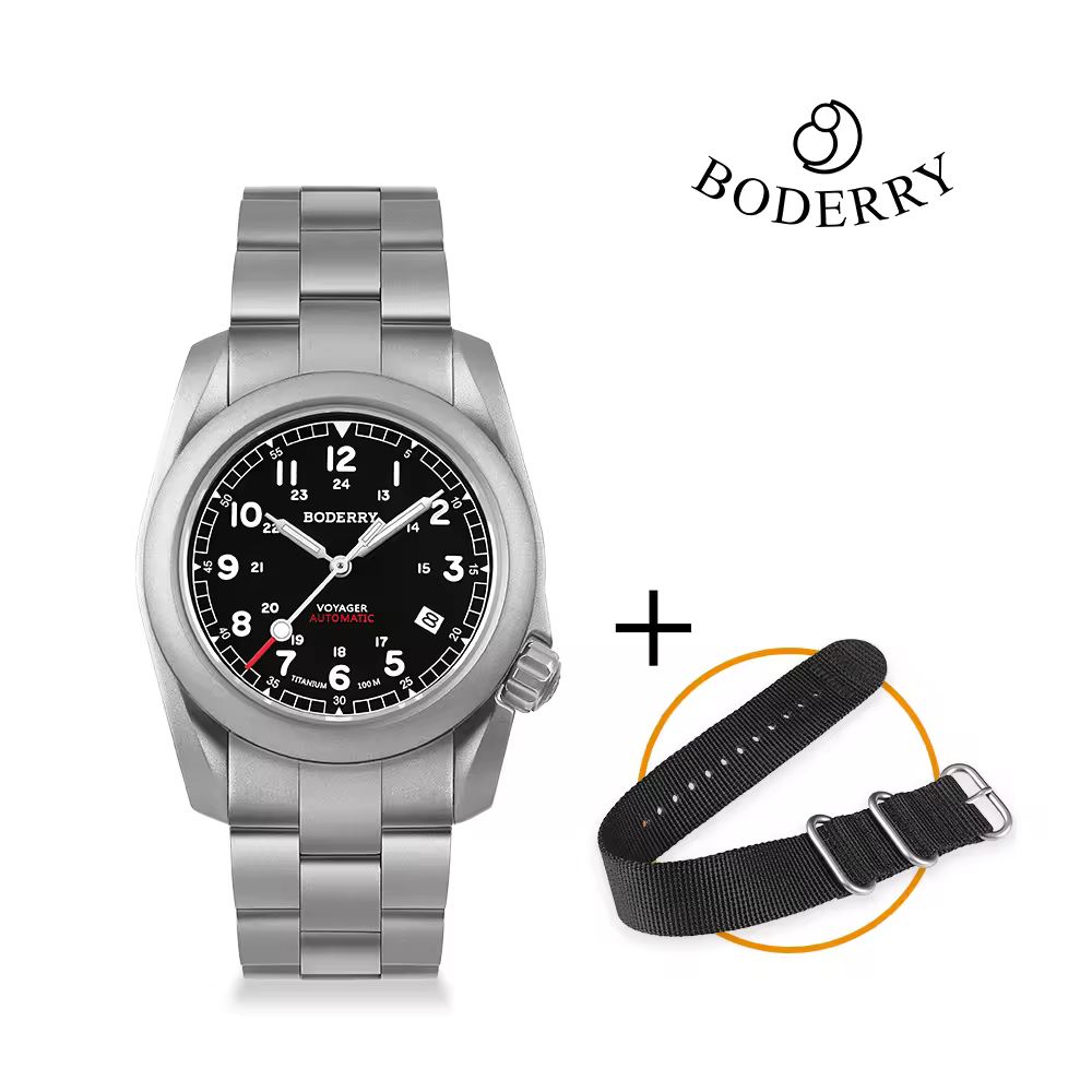 Boderry voyager campo relógio de titânio automático mergulho relógio de pulso 100m à prova dwaterproof água pulseira titânio para movimento seiko relógio masculino