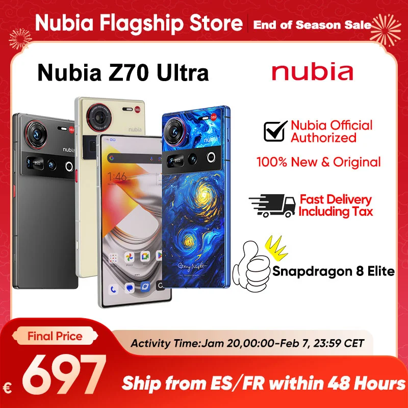 World Premiere Nubia Z70 Ultra Smartphone 5G Android Snapdragon 8 Elite 6.85 144Hz OLED Screen 6150 mAh Battery 64MP Camera Android 15 NFC IP68 & 69 Global Version