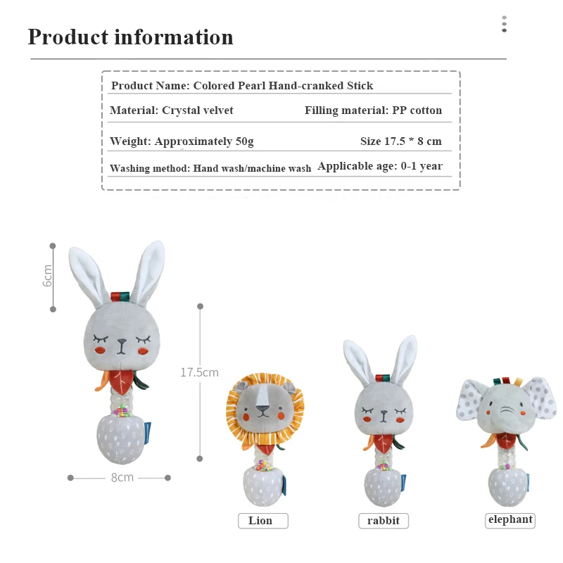 Baby Toys 0-12 Months Cute Plush Animal Stuffed Handbell Portable Soothing toys Rattle Toys Newborn Gifts