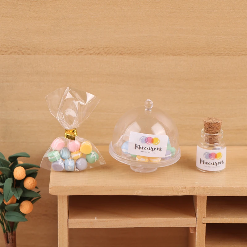 Dollhouse Miniature Pretend Play Brinquedos para Crianças, Doll House Acessórios, Embalagem de Alimentos, Macaron Sobremesa, 1:12