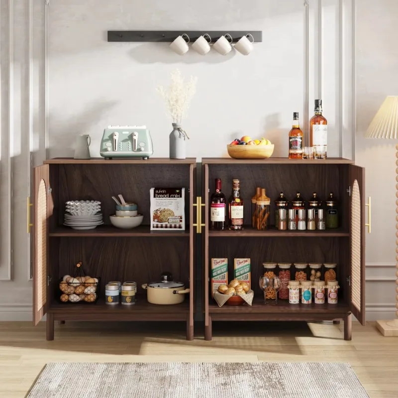 

Kitchen Cabinet Furniture 150cm Modern Rustic Brown Wood Rattan Sideboard for Living Room Dining Room