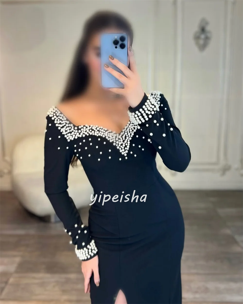 Sukienki na zamówienie w nowoczesnym stylu, modne, z plisami perłowymi, proste, z kwadratowym dekoltem, do kolan, eleganckie sukienki na specjalne okazje.