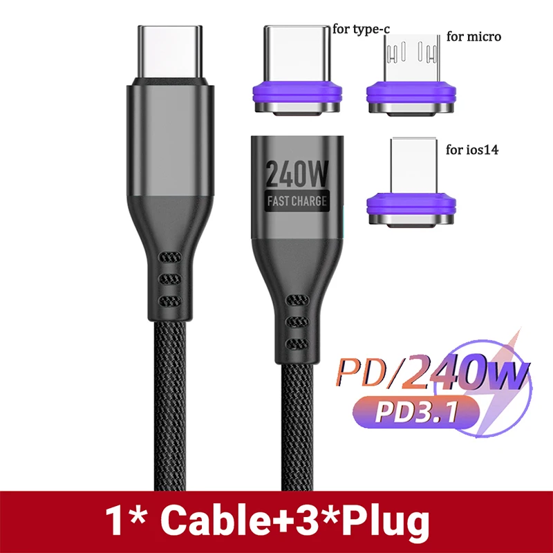 AUFU PD240W Magnetisches Typ-C-Kabel für MacBook PC 5A Superschnelllademagnet USB-C-Ladegerät Datenkabel für iPhone Samsung Xiaomi