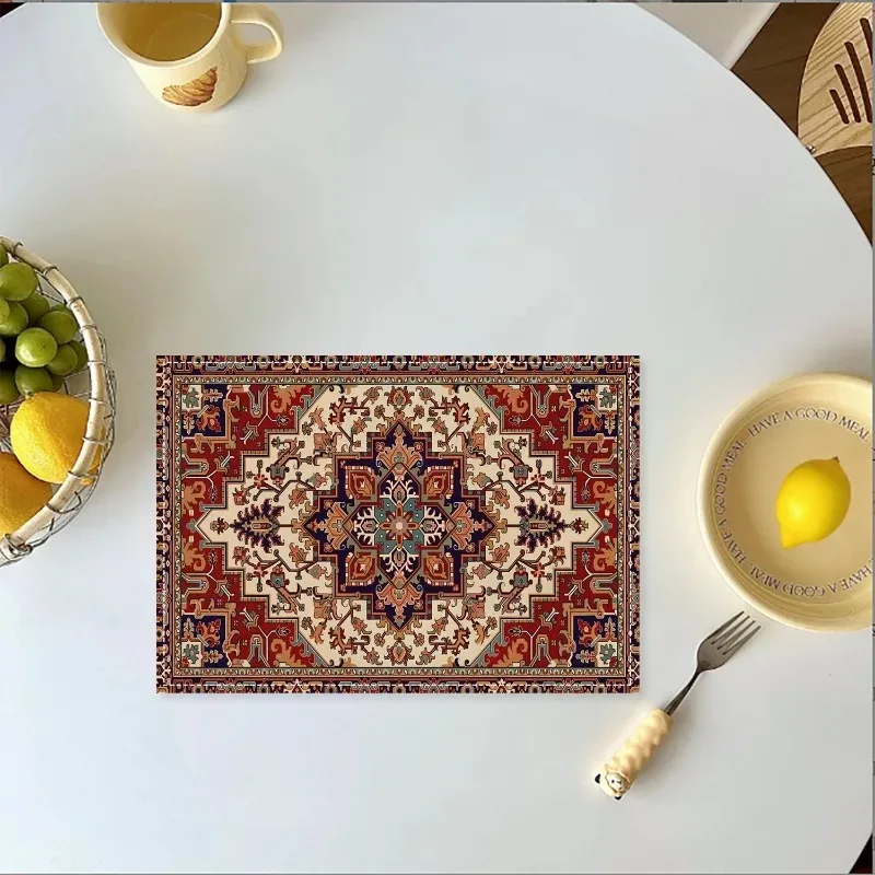 

Classic Bohemian Style Art Decoration Placemat Symmetric Geometric Field with Ornate Border Luxe Table Mat for Elegant Dining