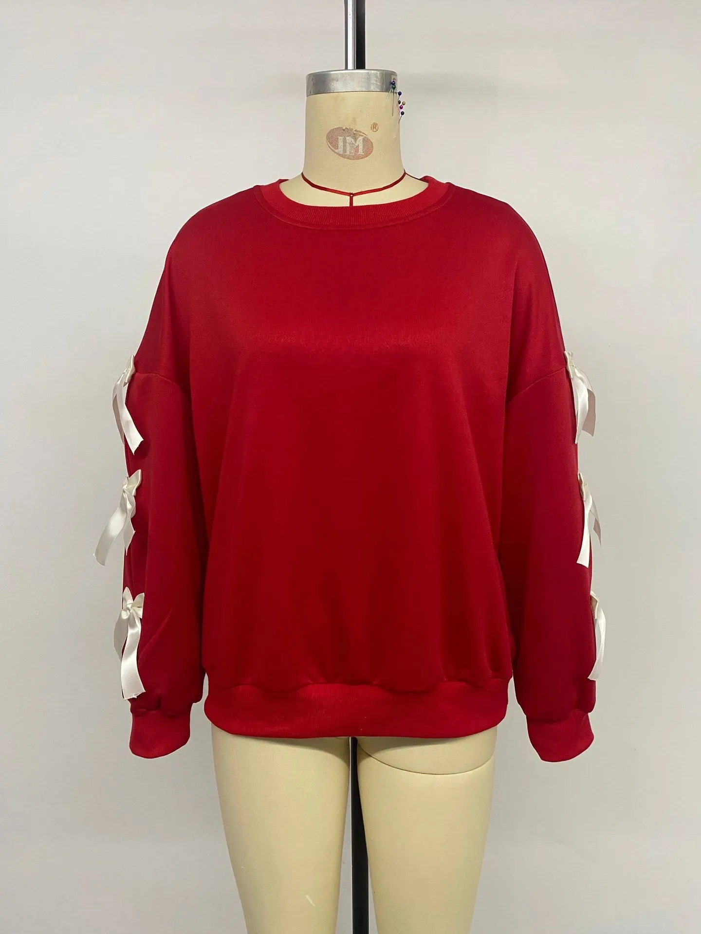 Round Neck Bow Sweatshirt Regular Length Sweet and Fresh with Pullover Patchwork Regular Sleeve Autumn Loose Fit Women Hoodie