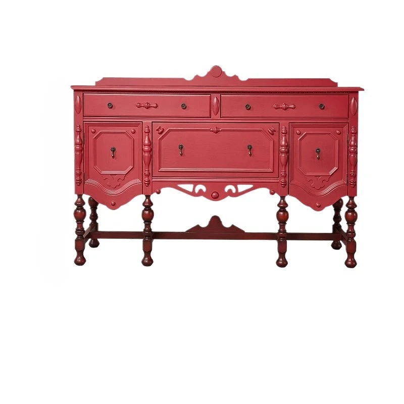 French solid wood, carved entrance cabinet, retro and old, living room decorative cabinet
