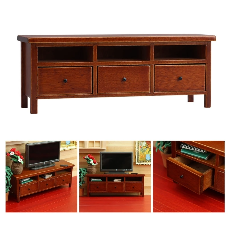 

Миниатюрный деревянный шкаф для телевизора с функциональным ящиком, кукольный домик, аксессуары для отображения сцены в модель