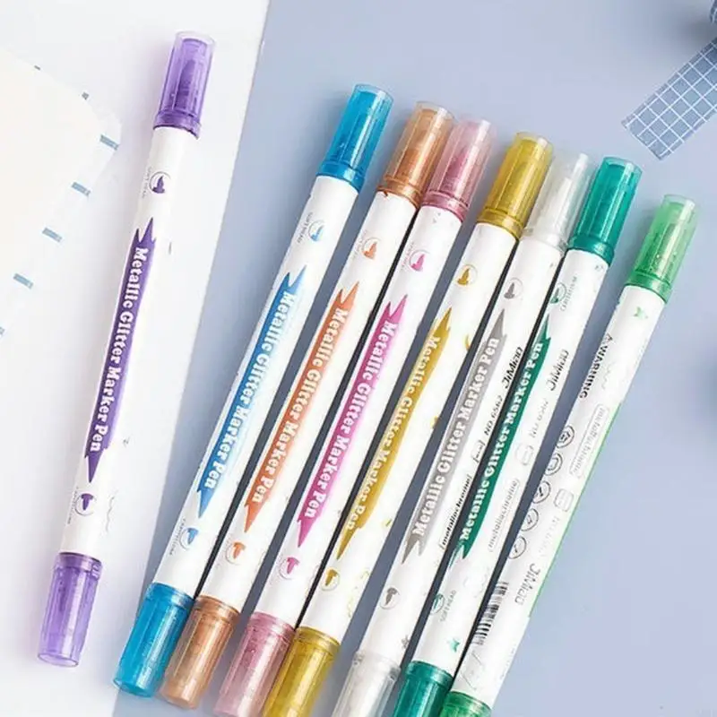 

652F 10 Pieces Metallic Marker Pen Double End Metallic Glitter Marker for Coloring